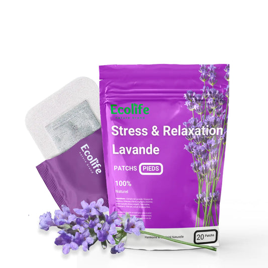 Patchs Lavande Relaxation Ecolife® sur le pied pour réduire le stress.